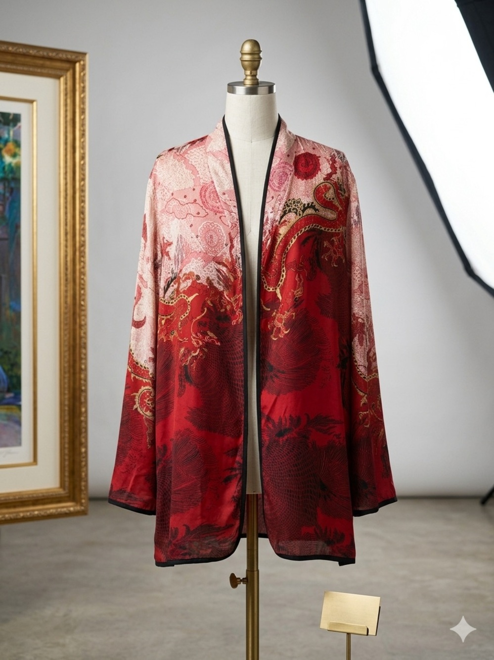 Vintage Harari Red Dragon Print Open Kimono Art-to-Wear from Neiman Marcus